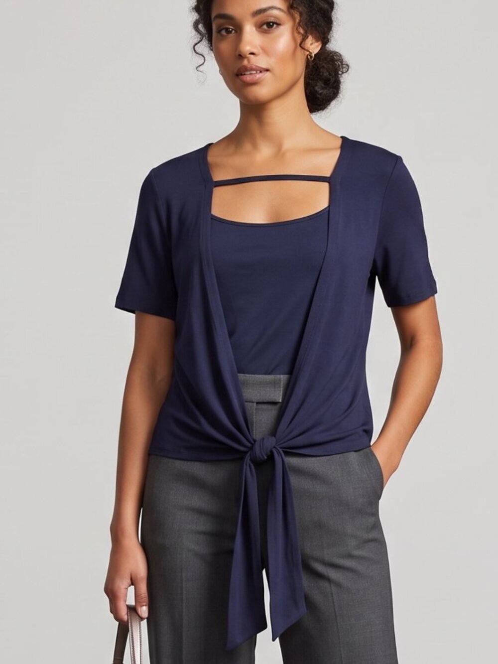 NWT | Lilycoco Navy Blue Open-Back Tie-Front Cardigan | Modern Chic | L